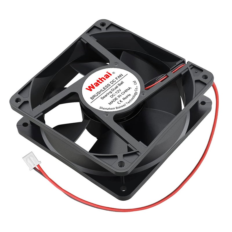 Wathai 120mm x120 x 38mm 12V 2Pin Dual Ball 12cm Industrial Cooling Fan High Airflow - Image 5
